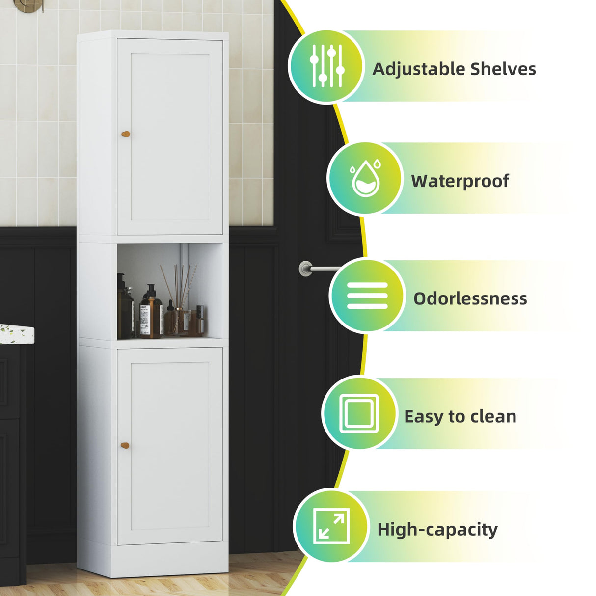 XIUSVON Tall Narrow Storage Cabinet - 67" Slim Bathroom Organizer with 3 Adjustable Shelves, 2 Doors (Left/Right Opening),Metal Floor Cabinet for Small Spaces, Bathroom & Kitchen (Metal, White) XIUSVON