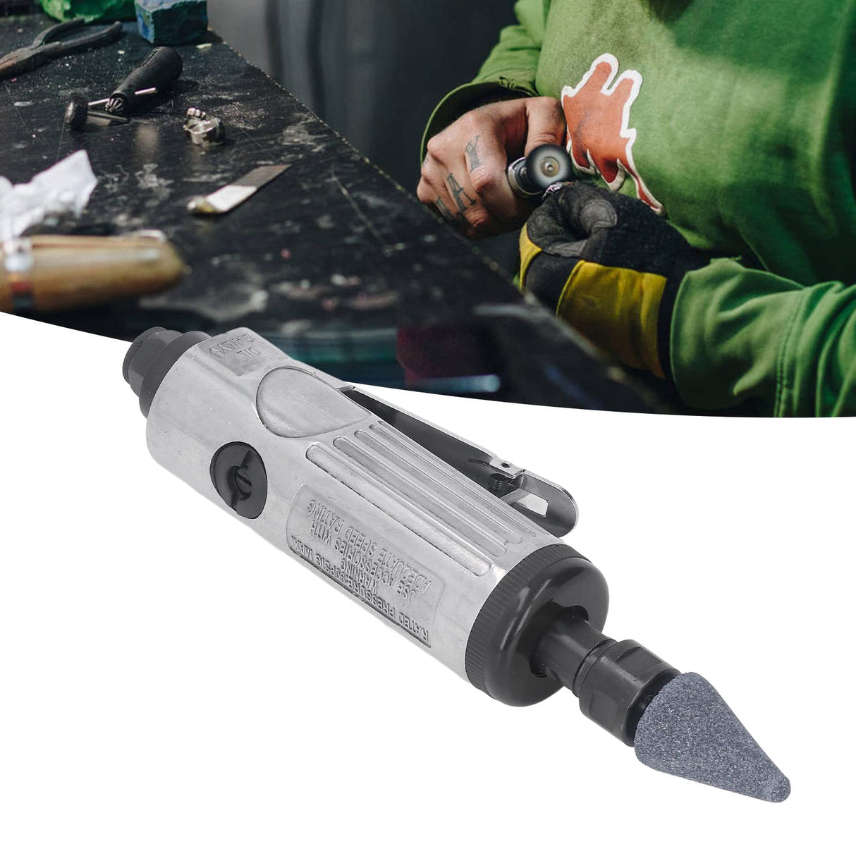 1/4 Inch Air Die Grinder Kit, Portable Straight Grinder, 22000 RPM Pneumatic Air Die Grinder Polishing Grinding Machine Heavy Duty Industrial Polisher Grinding Tool TOPINCN