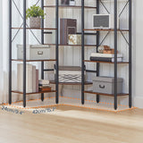 HOOBRO Industrial Corner Bookshelf, 5-Tier L-Shaped Bookcase, Open Display Storage Rack, Floor Standing Storage Shelf, for Living Room, Bedroom, Home Office, Rustic Brown and Black BF68SJ01 HOOBRO