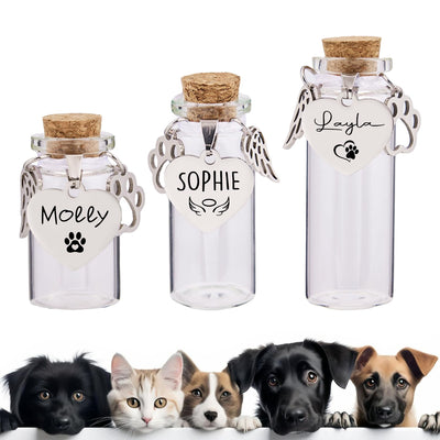 Signifyule Personalized Pet Memorial Bottle for Pet Hair,Keepsake for Dog Hair with Heart Shape Custom Pet Name Glass,Pet Fur Memorial Fur,Pet Loss Memory