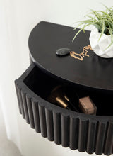 Kate and Laurel Reid Ribbed Wooden Floating Side Table, 20 x 11 x 6, Black, Modern Wood Floating Nightstand with Drawer for Extra Storage and Added Functionality Kate and Laurel