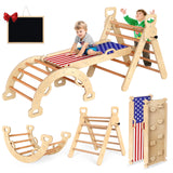 Xickboke Pikler Triangle Set Flag Style Wooden Montessori Climbing Set Foldable Pickler-3-Piece Climbing Gym with Triangle Climbing Frame, Arch, Ramp, Indoor Climbing Toys for Children Aged 1-3 Xickboke