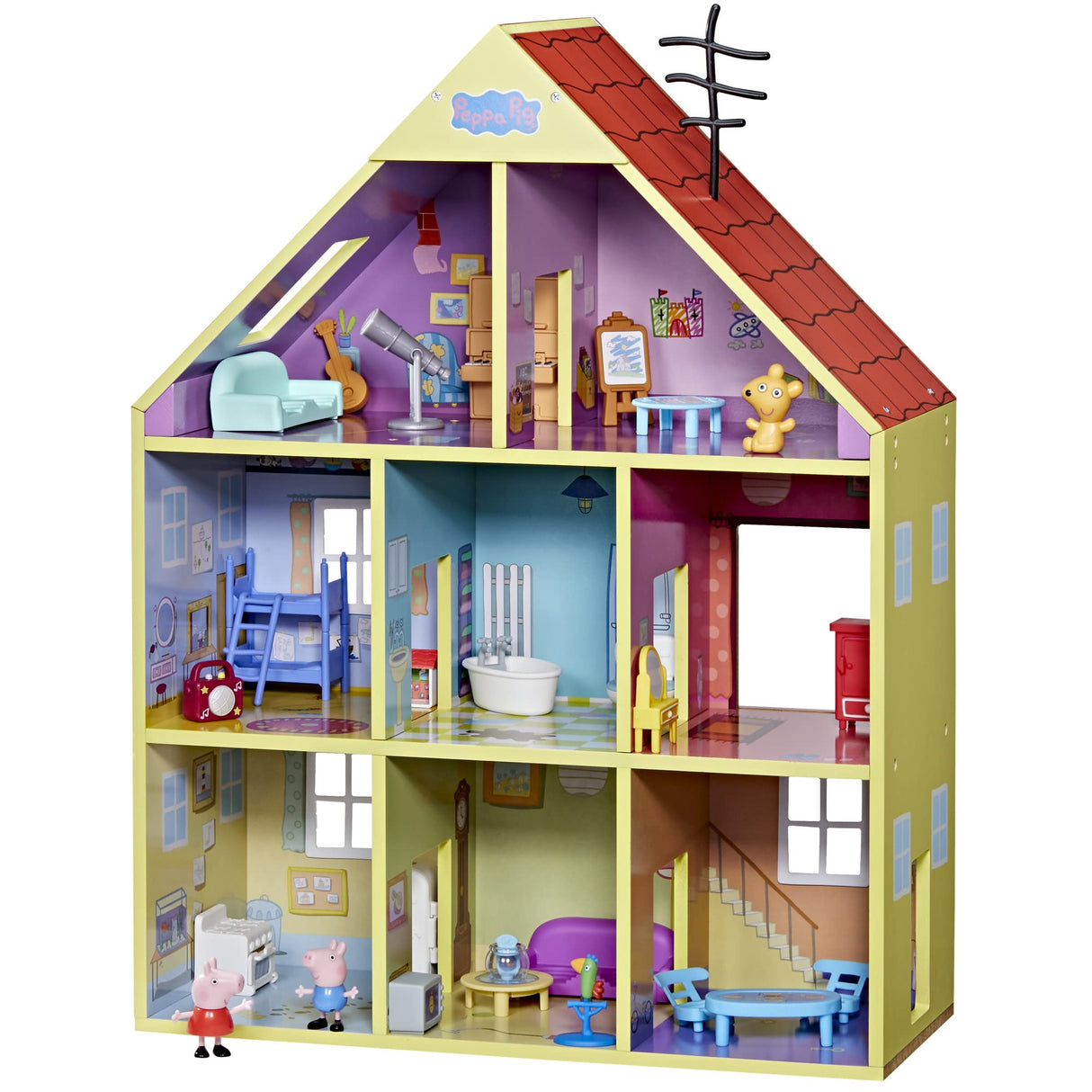 Peppa Pig Wooden Deluxe Playhouse, 8 Rooms, Includes 2 Fun Figures and 29 Accessories, Made of Responsibly Sourced Wood, for Ages 3 and Up (Amazon Exclusive) Peppa Pig
