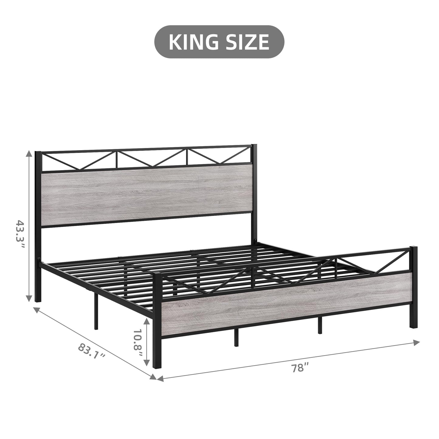 GAOMON Light Gray Woodgrain Metal Platform Bed Frame with Extra Storage and Noise-Free Assembly - WoodArtSupply