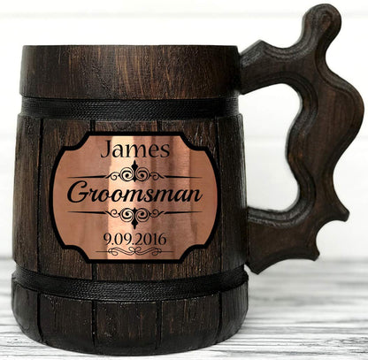 Personalized Wooden Beer Mug. Personalized Groomsmen Gift. Groomsmen Beer Mug. Groomsman Gift. Wedding Gift. Best Man Gift. Wooden Tankard. Personalized Wedding Gift. Wood Mug. Custom Beer St - WoodArtSupply