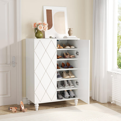 Tribesigns Shoes Organizer Cabinet with Adjustable Shelves and Solid Wood Legs, Shoe Storage Cabinet with Door, 7-Tier Wooden Shoes Rack Cabinets for Entryway (White) - WoodArtSupply