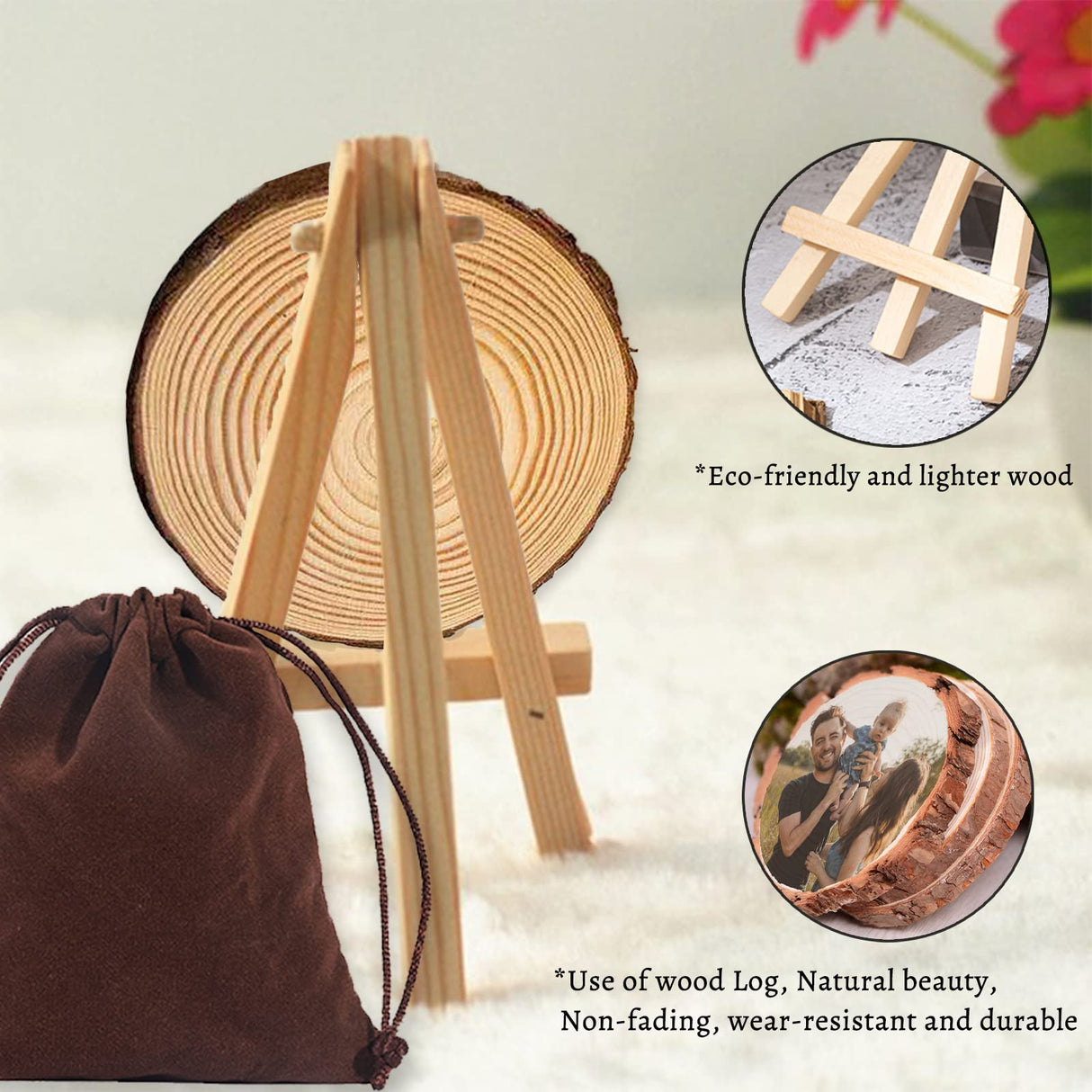 EAQ Custom Photo Printing on Wood Slice Personalized Picture Frame Album, Customized Picture Wood Frames with Bracket Wooden Craft Ornaments Gifts EAQ