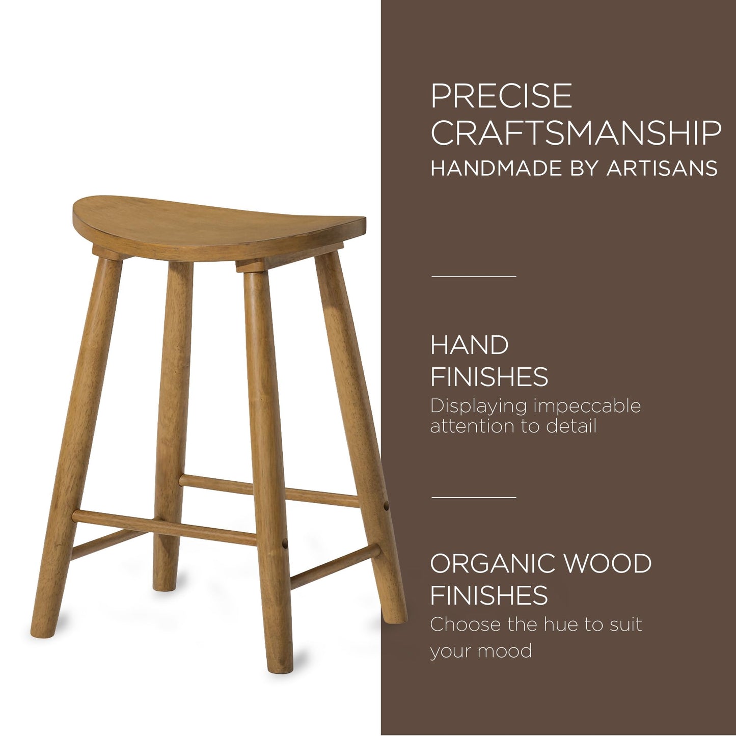 Maven Lane Kitchen Bar Stool, Modern Farmhouse Wood Counter Barstool, Kitchen Island Counterstool, Counter Height Bar Stools for Kitchen, Wide Seat Backless Bar Stools, Luna 26 Inch, Rustic N - WoodArtSupply