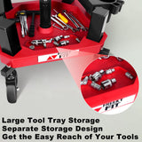 FreekyFit Rolling Shop Stool with Wheels, Adjustable Garage Mechanic Stool Seat Shop Roller Work Chair Mobile Rolling Seat with Tool Tray, 2 Cup Holders, 4" Casters, 350 LBS, Heavy-Duty, Red FreekyFit