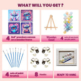 KOJEFCV 4 Pack Cartoon Paint by Numbers for Kids with Framed Canvas-with Wooden Easel, Paint by Number for Kids Ages 4-8-12, DIY Easy Acrylic Oil Painting Kits for Home Wall Decor (8X8inch) KOJEFCV