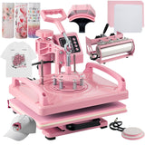 Leomru 5 in 1 Heat Press Machine 12x15 Inch, Heat Press Machine for T Shirts Hat Cap Mug Plate 360° Swing Away, Sublimation Heat Press Heat Transfer Machine W/ 30OZ Tumbler Press Pink Leomru