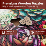 Crafthub Flowers Wooden Puzzles for Adults – A3 Mandala Succulent Plants with 152 Pieces Wood Puzzles – Jigsaw Puzzles with Unique Animal Shapes – 10.8" x 10.3" CRAFTHUB