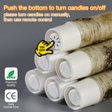 Eywamage Short Birch Bark Flameless Taper Candles with Remote, Flickering Wood LED Wax Candlesticks Set of 6 Eywamage