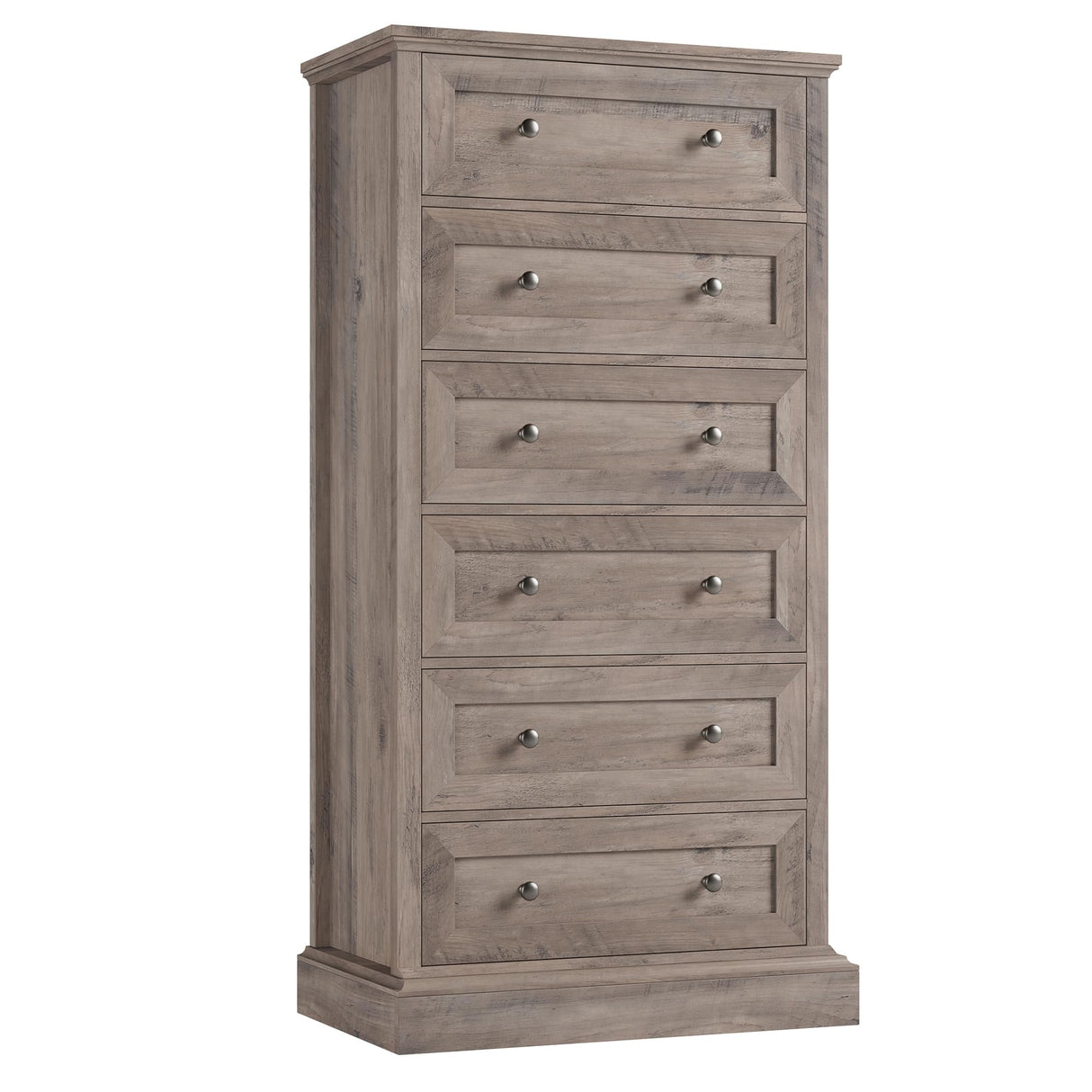 FACBOTALL 6 Drawer Dresser, 56'' Tall Dresser with Mental Double Handles, Chest of Drawers for Hallway Living Room, Wash Gray FACBOTALL
