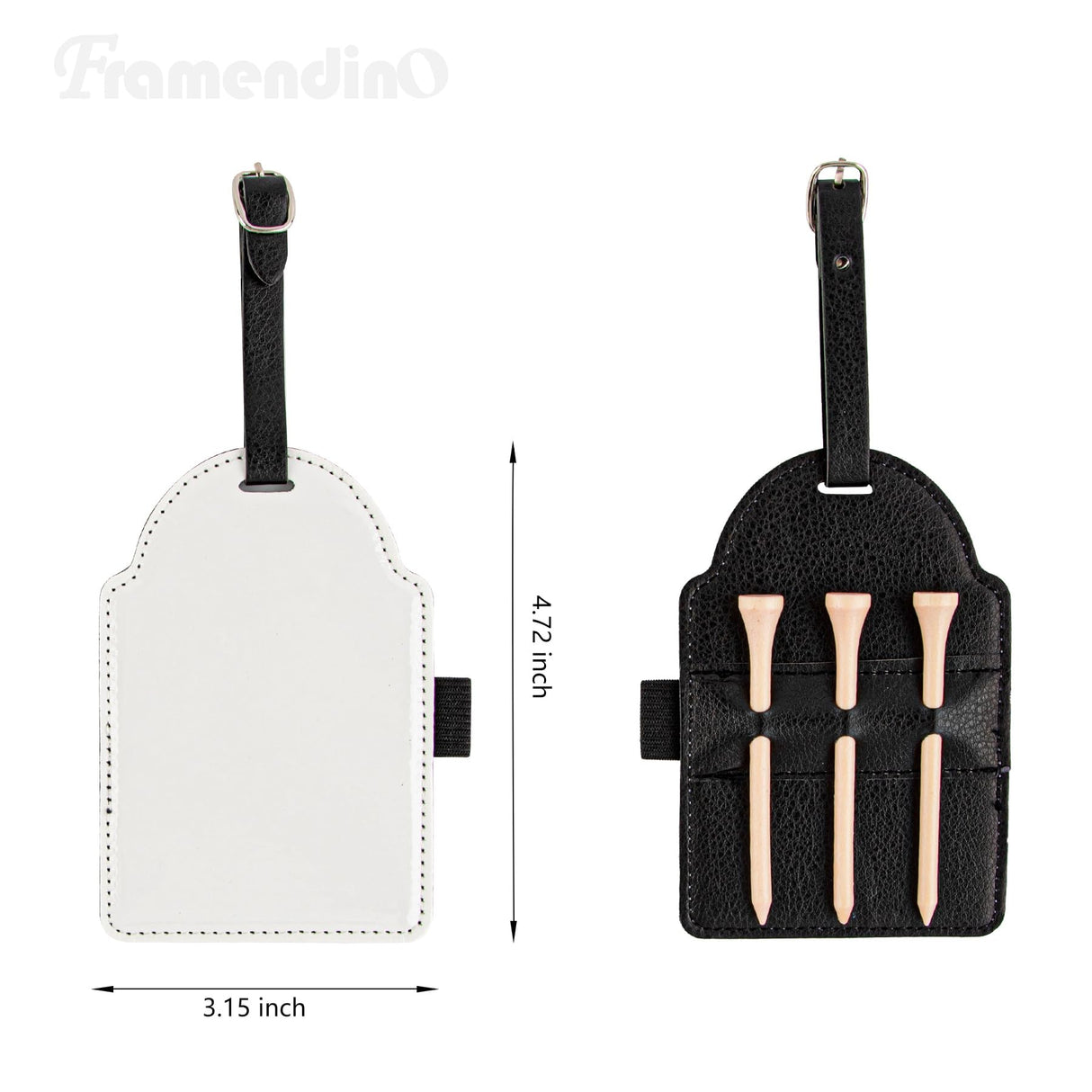 Framendino, 4 Pack Sublimation Blank Golf Tee Holders with Golf Tees Pu Leather Golf Ball Storage Bag for DIY Heat Transfer Framendino