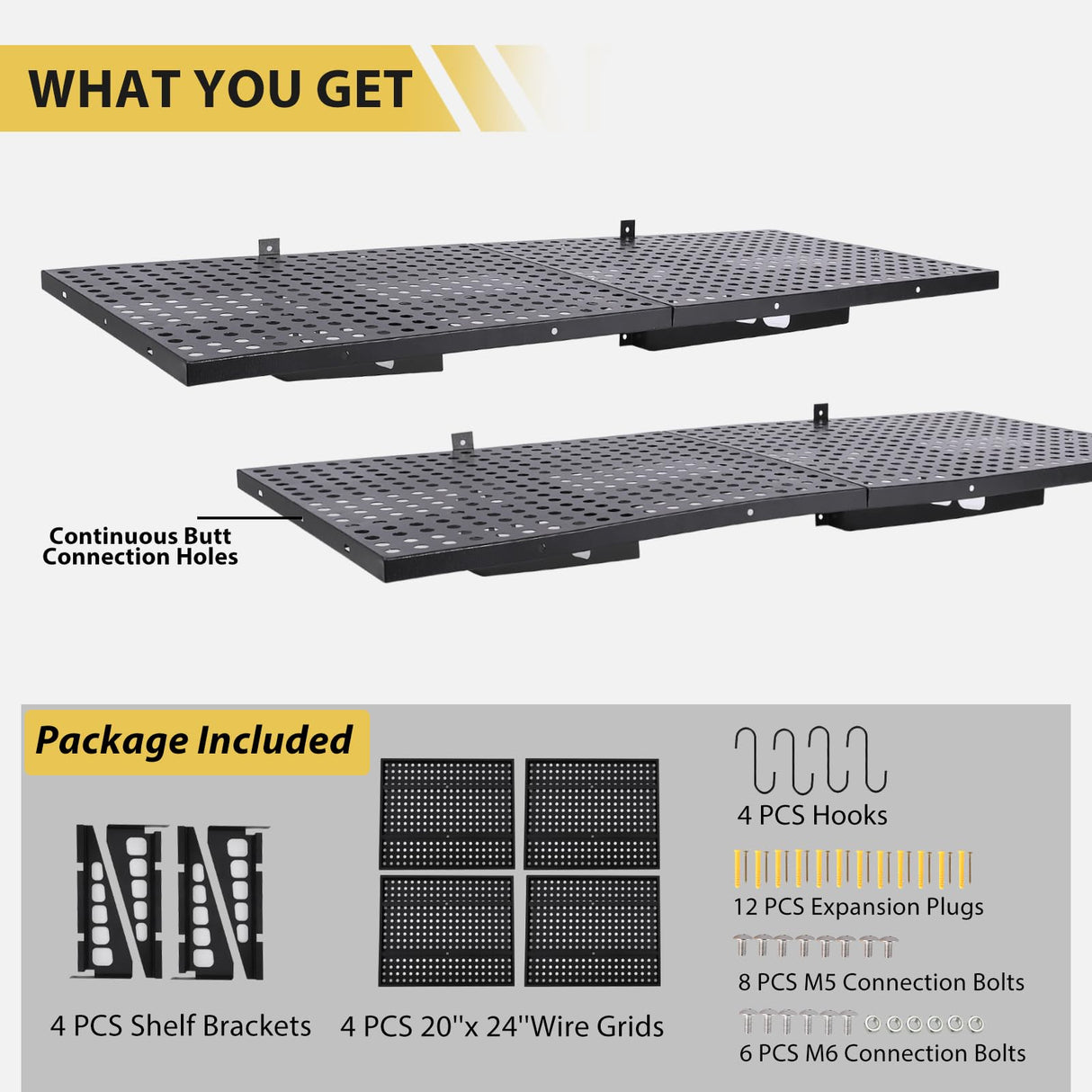 GarveeTech 2-Pack 1.6x4ft Garage Wall Shelving, Garage Storage Wall Garage Shelves for Wall Storage, Heavy Duty Garage Storage Rack Wall Mounted Floating Shelves, 560lbs Load Capacity GarveeTech