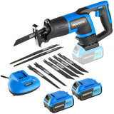 NOVORIK 20V Cordless Reciprocating Saw, 3000 SPM, 22mm Stroke, 2 x 4.0Ah Battery, 8 Saw Blades for Wood, Metal, PVC Cutting novorik