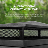 Sunjoy Outdoor Fireplace, Patio Wood Burning Fireplace with Steel Chimney, Mesh Spark Screen Doors, Fire Poker, and Removable Grate, Black Sunjoy