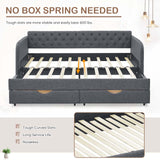 Antetek 80.5" Daybed with Drawer, Modern Button Tufted Linen Day Bed with Trundle Bed Twin to King, Upholstered Daybed Frame w/Storage Pocket for Bedroom, Living Room, No Box Spring Needed, Dark Grey Antetek