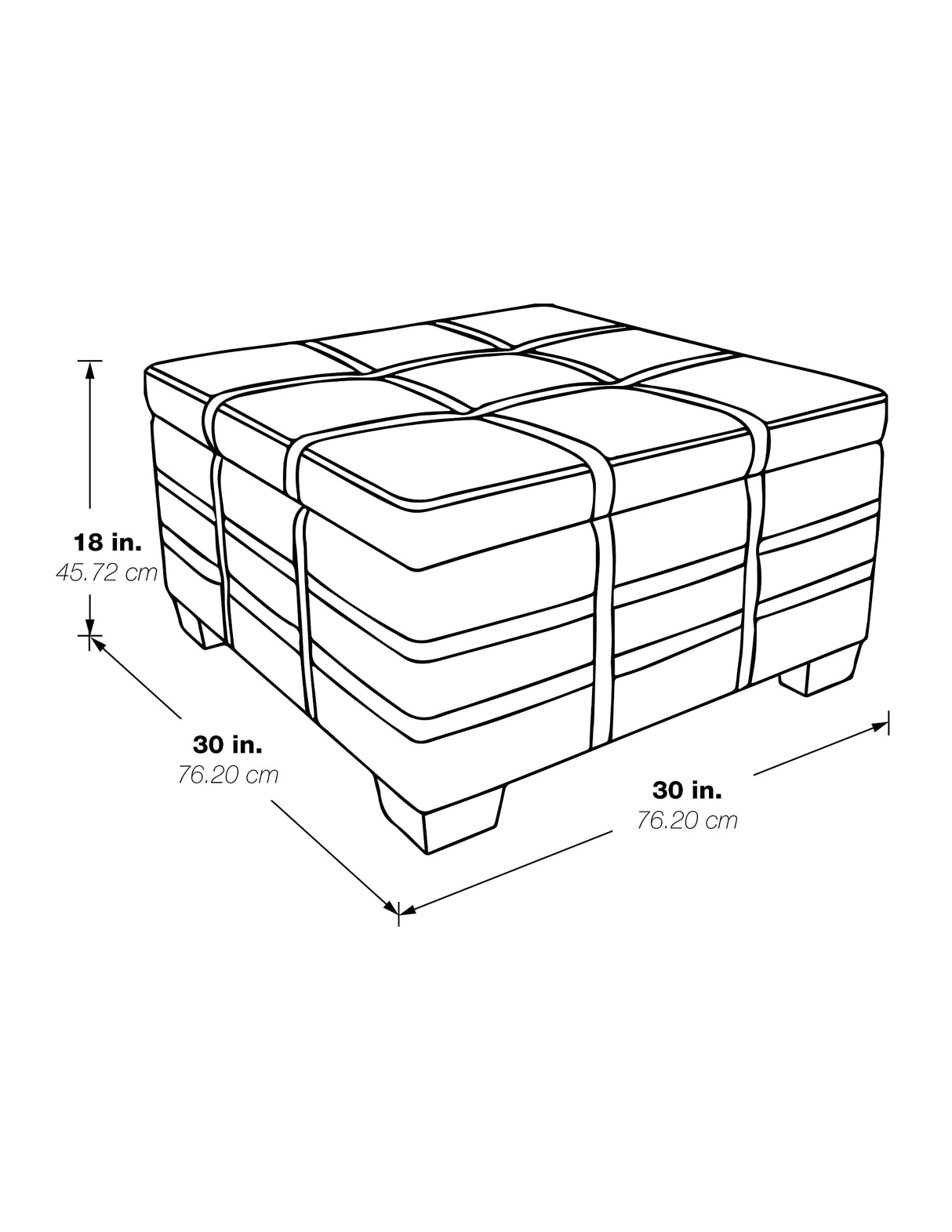 OSP Home Furnishings Detour Strap Square Storage Ottoman with Tray and Solid Wood Legs, Linen Fabric Office Star Products