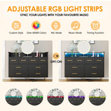 Patikuin Black Dresser for Bedroom with LED Light & Charging Station, 8 Drawers Wooden Dressers with Open Space, Modern Chest of Wide Drawers for Living Room, Entryway, Hallway Patikuin