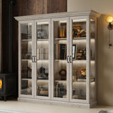 TAMUNE Display Cabinet with Lights, Bookcase Display Case Cabinet with 4 Glass Doors and 4-Tier Shelves, for Collectible, Grey Wood Grain 18.7" D x 68.5" W x 69.1" H TAMUNE