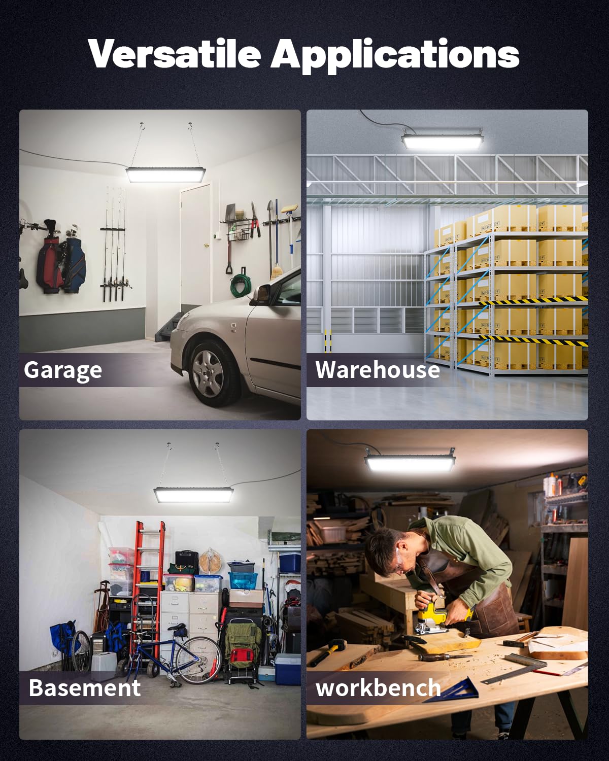 AGranTOP 2 Pack Linkable LED Shop Light - 100W 15000LM Aluminum Plug in Garage Light w/ 9.84ft Power Cord and On/Off Switch, 6500K Shop Lights for Garage, Workshop, Warehouse AGranTOP