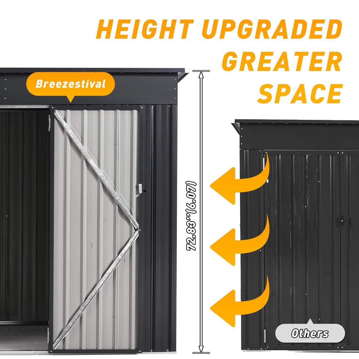 Breezestival 8'x4' Shed Galvanized Steel Storage Sheds with Triple Doors Utility Sheds for Vertical Storage, Dual Lock Lean to Shed with Sloped Roof for Mower, Bike, Garden Tools (Black) Breezestival