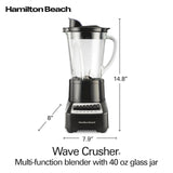 Hamilton Beach Wave Crusher Blender For Shakes and Smoothies With 40 Oz Glass Jar and 14 Functions, Ice Sabre Blades & 700 Watts for Consistently Smooth Results, Black & Stainless Steel (54220) Hamilton Beach