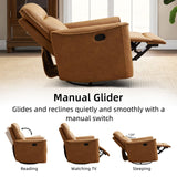 CANMOV Swivel Rocker Recliner, Glider Rocking Chair, Nursing Chairs Swivel Glider Recliners with Soft Backrest, Leathaire Manual Reclining Sofa for Living Room Bedroom Apartment, Brown CANMOV
