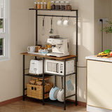 X-cosrack 60" Tall Bakers Racks for Kitchens, Microwave Stand, 4-Tiers Coffee Bar Table,with Adjustable Shelves and 6 S-Hooks,Open Shelf Storage, Kitchen Shelf for Spices, Pot Rack, Rustic Brown X-cosrack
