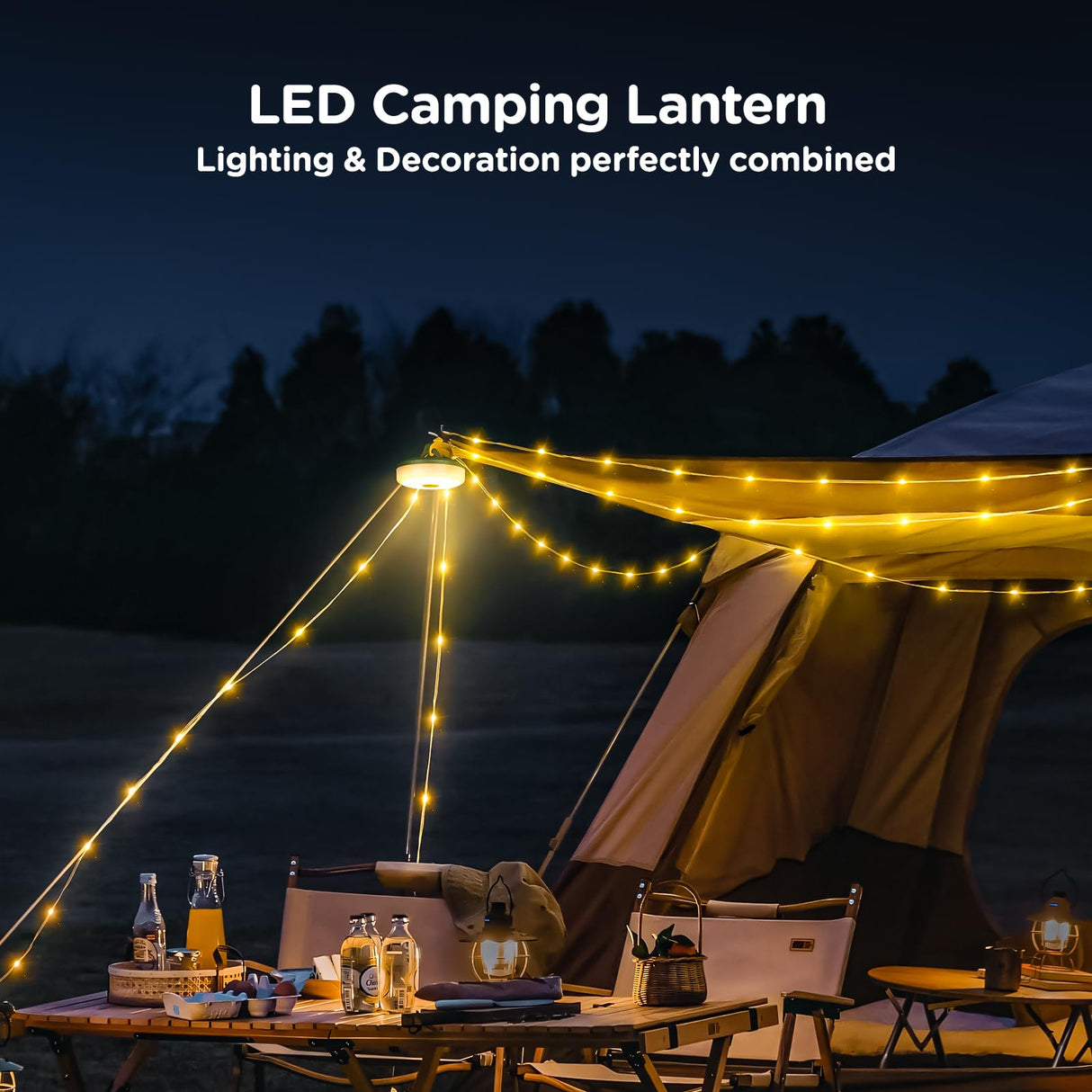 OGERY Camping String Lights, 4 in 1 Quick Storage 32.8FT Rechargeable Tent Lights String with 8 Lighting Modes, Hanging Waterproof Portable LED Lamp for Outdoor Patio Awning Garden Party Essentials OGERY