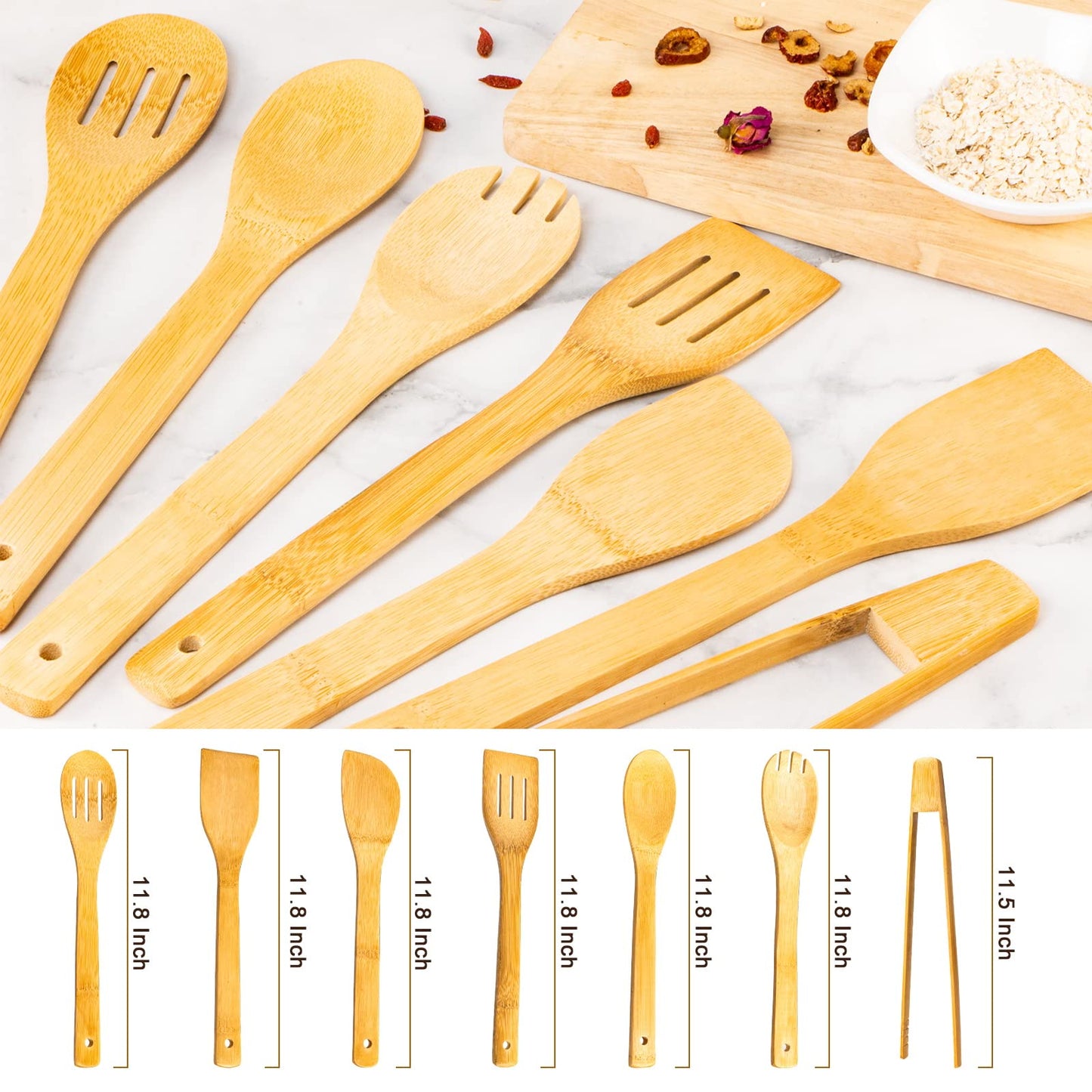 Wooden Spoons for Cooking 7-Piece, Kitchen Nonstick Bamboo Cooking Utensils Set, Durable and Healthy Bamboo Wooden Spatula Spoon for Cooking, Eisinly - WoodArtSupply