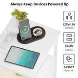 Fixwal White Night Stand with Charging Station, Bedroom Nightstand with Fabric Drawers, Bedside Table with PU Finish Fixwal