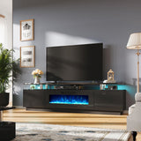 AMERLIFE Fireplace TV Stand with 40" Fireplace, 80" Modern High Gloss Fireplace Entertainment Center LED Lights, 2 Tier TV Console Cabinet for TVs Up to 90", Obsidian Black AMERLIFE