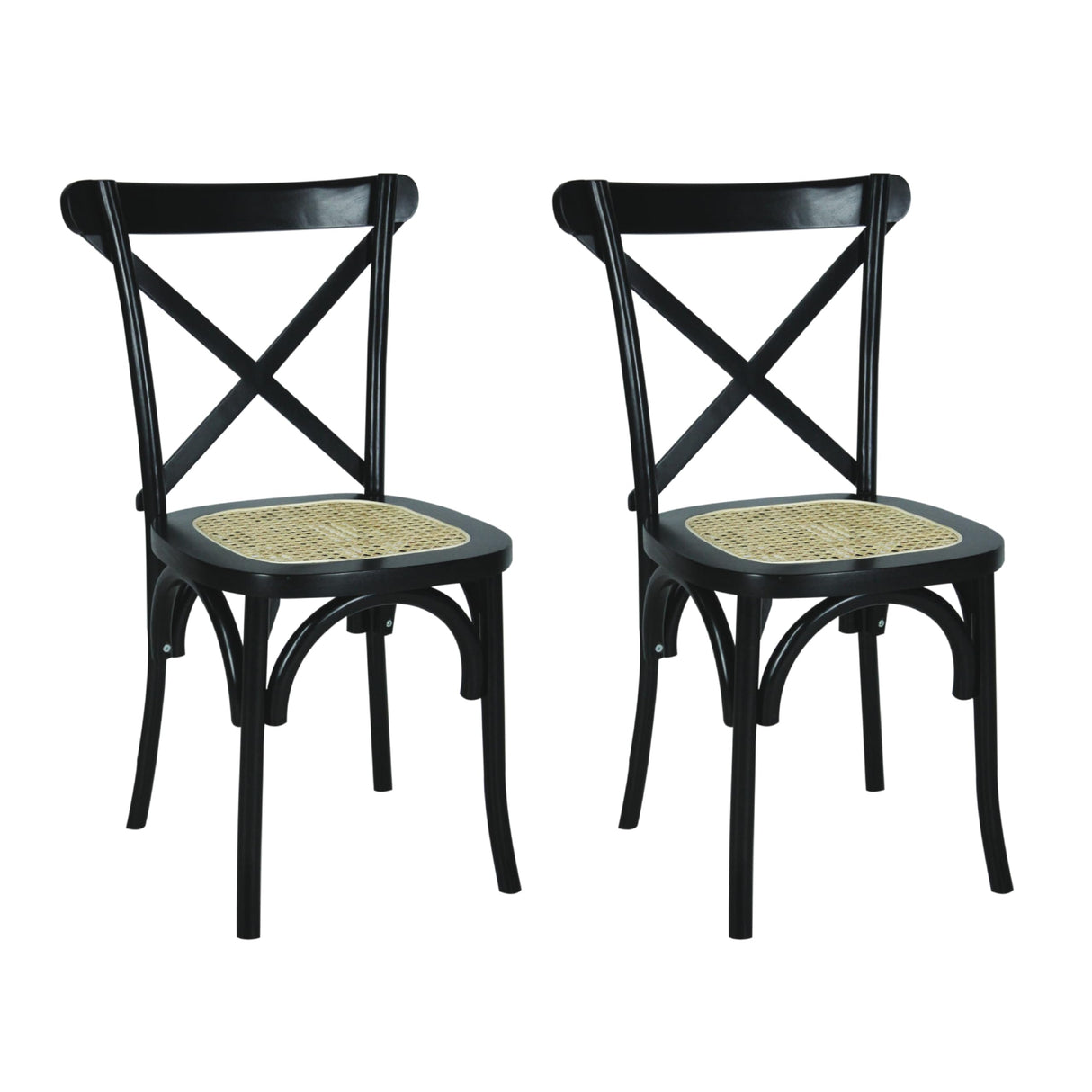 JONATHAN Y DNG1001D-SET2 Cassis Classic Traditional X-Back Wood Rattan Dining Chair French Country, Cottage, Vintage, Farmhouse, Shabby Chic, Black/Natural (Set of 2) JONATHAN Y