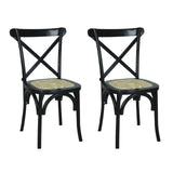 JONATHAN Y DNG1001D-SET2 Cassis Classic Traditional X-Back Wood Rattan Dining Chair French Country, Cottage, Vintage, Farmhouse, Shabby Chic, Black/Natural (Set of 2) JONATHAN Y