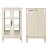 nifoti 43" H Lighted Curio Cabinet Display Case, Glass Curio Cabinet with Adjustable Shelves & Tempered Glass Door, Wooden Curio Cabinet with Mirrored Back Pane for Living Room (Antique White) nifoti