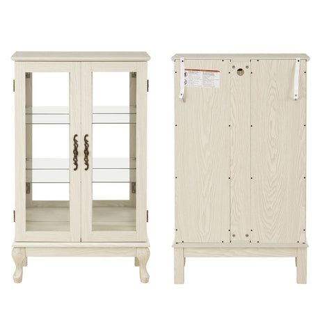 nifoti 43" H Lighted Curio Cabinet Display Case, Glass Curio Cabinet with Adjustable Shelves & Tempered Glass Door, Wooden Curio Cabinet with Mirrored Back Pane for Living Room (Antique White) nifoti