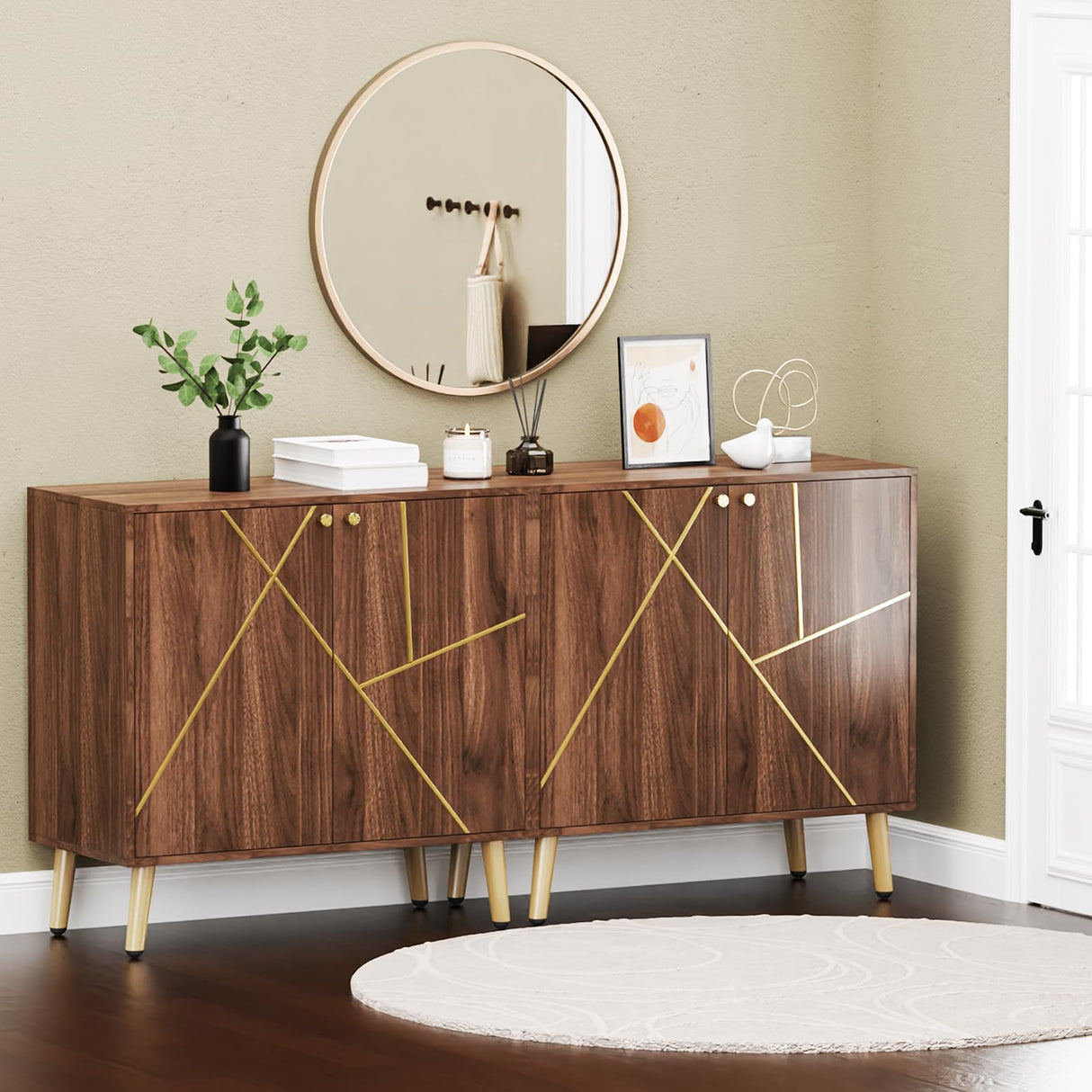 Vrullu Storage Cabinet, Free Standing Buffet Cabinet, Morden Sideboard and Buffet Storage, Wood Accent Cabinet for Living Room, Hallway, Entryway (1, Brown) Vrullu