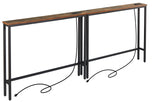ELYKEN 2 Pack 5.9" Narrow Console Sofa Table with Power Outlets, 5.9" D x 39.4" W x 31.1" H Long Couch Table with Metal Frame and Charge Station with 6.5’ Extension Cord, Rustic Brown ELYKEN
