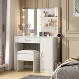 Makeup Vanity Desk with Lighted Mirror & Power Strip,Makeup Vanity Table with Lights and Lots Storage,3 Lighting Modes,35in Large Drawers Dressing Table,White Vabches