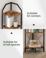 CHOEZON 6-Tier Corner Shelf, Industrial Corner Bookshelf, 71.2" Corner Storage Stand, Plant Stand Display Shelf, Corner Bookcase for Bedroom, Living Room, Home Office, Rustic Brown and Black TCJ11BF CHOEZON