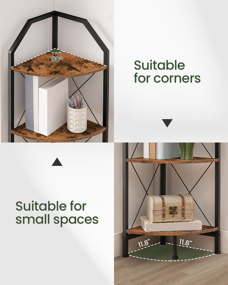 CHOEZON 6-Tier Corner Shelf, Industrial Corner Bookshelf, 71.2" Corner Storage Stand, Plant Stand Display Shelf, Corner Bookcase for Bedroom, Living Room, Home Office, Rustic Brown and Black TCJ11BF CHOEZON