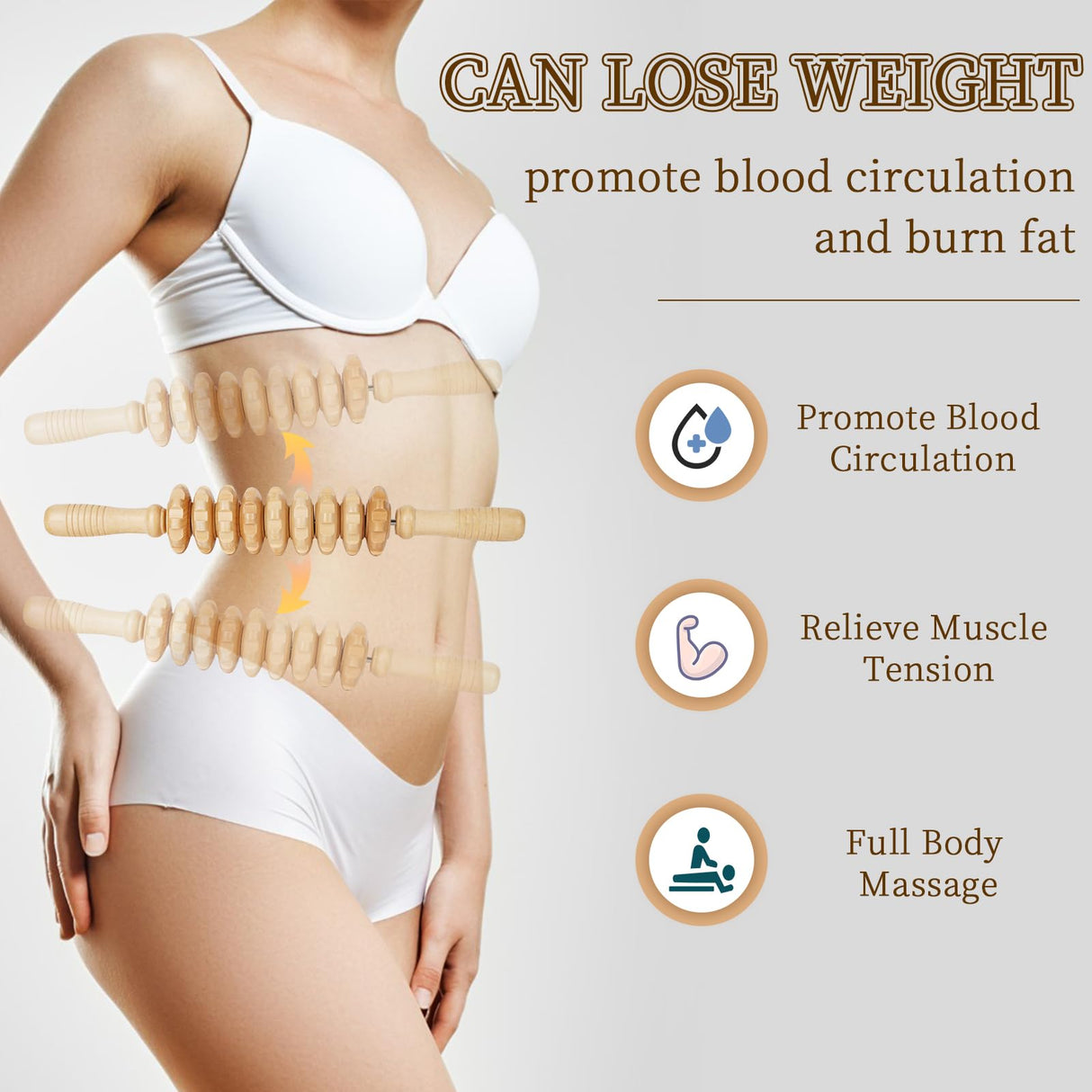 Liitrton Manual Wooden Fascia Massage Roller Trigger Points for Release Cellulite Sore Muscle Blasting (White) Liitrton