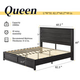 Farmhouse Queen Bed Frame with 49" Tall Headboard - LUXOAK Wooden Platform Bed, Noise-Free & No Box Spring Needed, Black LUXOAK