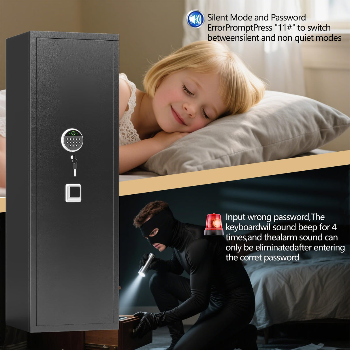 Beaunatixx 15-17 Gun Safe, 57'' Fireproof Safe, 0.1s Fingerprint Unlock Gun Safe for Rifles and Pistols, Gun Cabinet Safe for Handgun with Adjustable Shelves, Suitable for Rifles, Pistols &Shotguns Beaunatixx