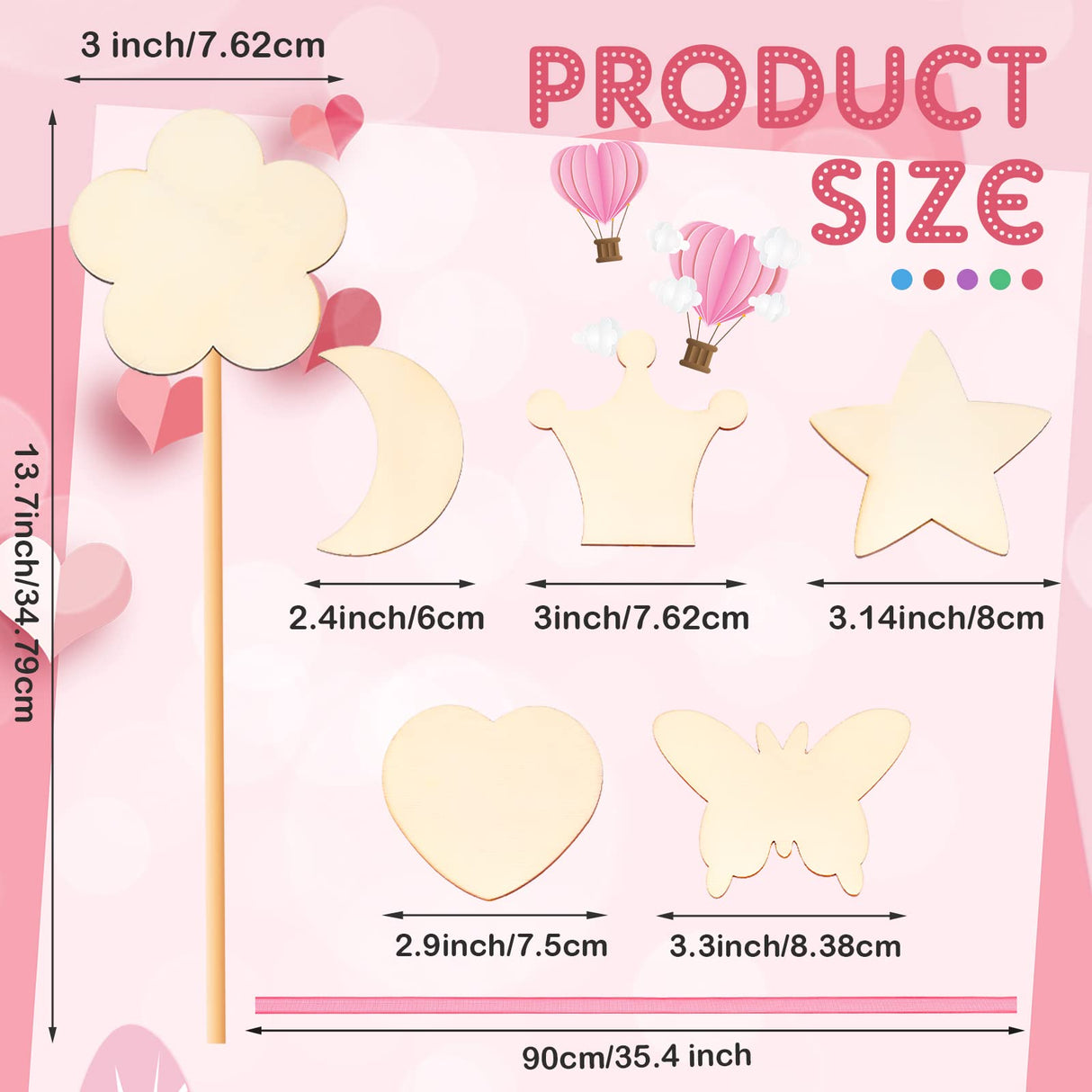 Chinco Princess Fairy Wands Kit Include Wooden Fairy Wands, Gem Stickers, Ribbons Unfinished Wooden DIY Magical Crafts Moon Butterfly Magical Crafts for Girls Make Your Own Princess(18 Sets) Chinco