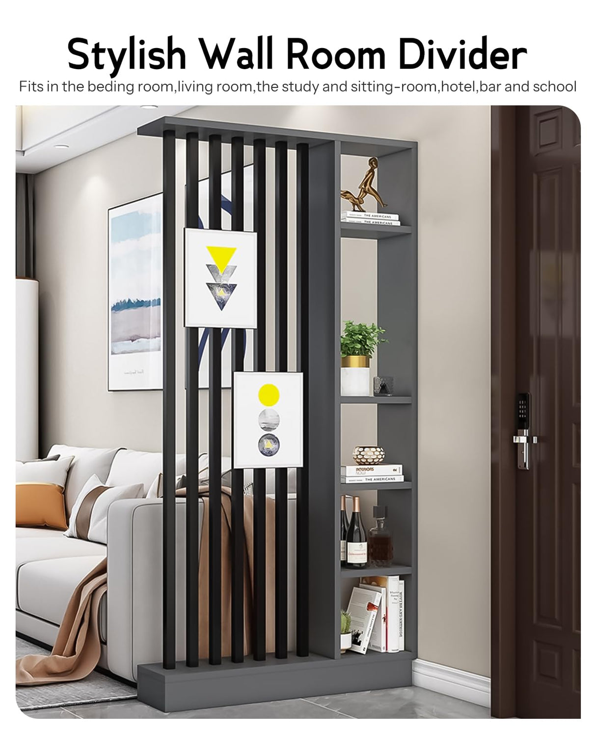 Wall Room Divider, Storage Cabinet Storage Display with Shelves, Modern Freestanding Wood Room Divider Screen, Wall Privacy Screens for Home Decorative (Grey,39.5" L x 9.5" W x 79.5" H) Kavie