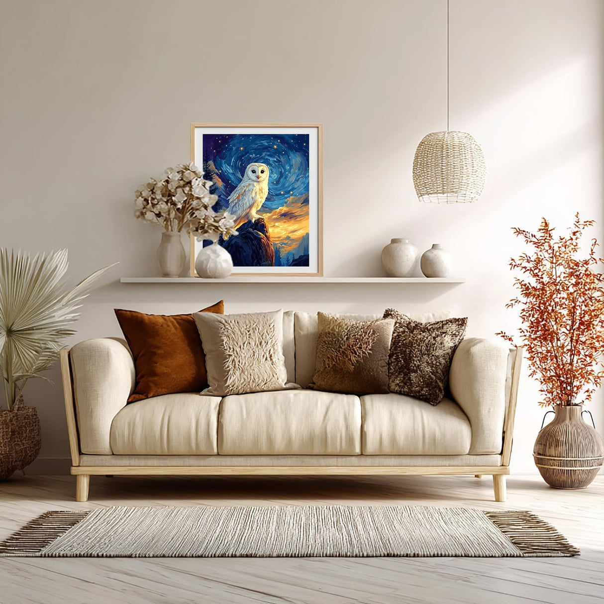 ARNLRDYA White Feather Owl Paint by Number for Adults, Snowy Owls Paint by Numbers Kits, Starry Sky Funny Acrylic Painting for Gift Home Decor(16×20inches, No Frame) ARNLRDYA